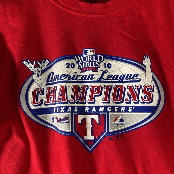 EUC Womens Tee Majestic ‘10 WORLD SERIES American League Champions Texas Rangers - Picture 2 of 8